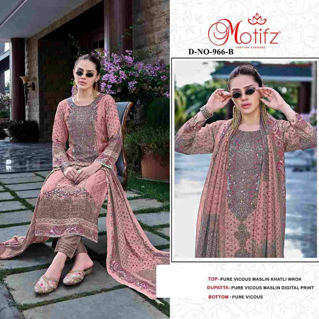 Motifz Hit Design 966 Colours By Motifz 966-A To 966-D Series Beautiful Pakistani Suits Colorful Stylish Fancy Casual Wear & Ethnic Wear Viscose Muslin Dresses At Wholesale Price
