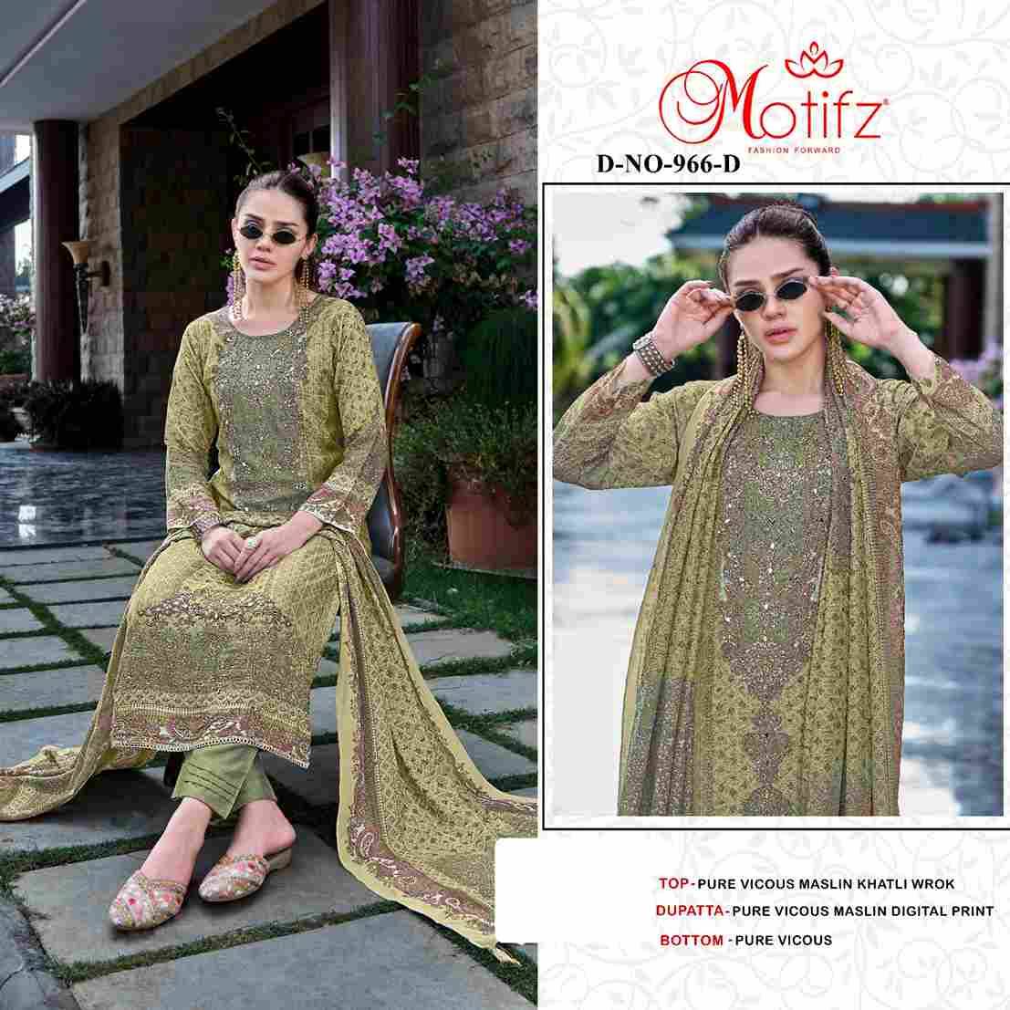 Motifz Hit Design 966 Colours By Motifz 966-A To 966-D Series Beautiful Pakistani Suits Colorful Stylish Fancy Casual Wear & Ethnic Wear Viscose Muslin Dresses At Wholesale Price