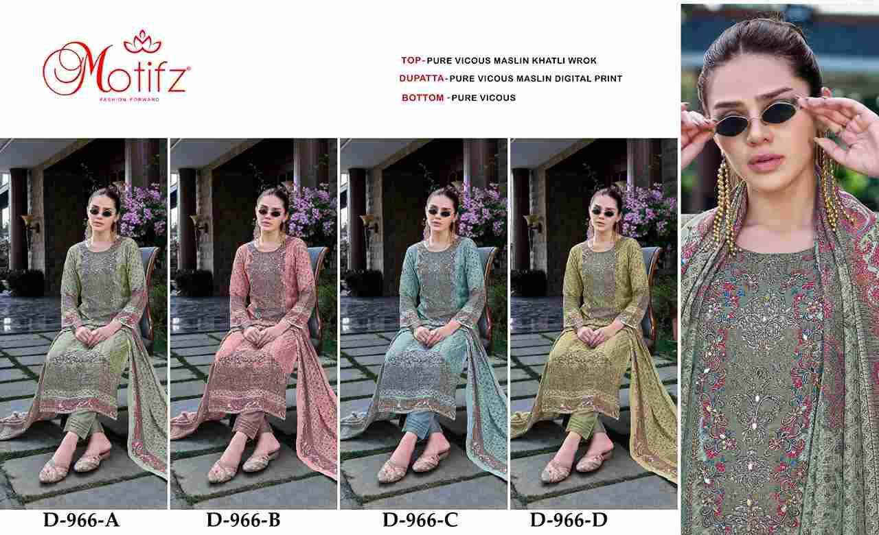 Motifz Hit Design 966 Colours By Motifz 966-A To 966-D Series Beautiful Pakistani Suits Colorful Stylish Fancy Casual Wear & Ethnic Wear Viscose Muslin Dresses At Wholesale Price