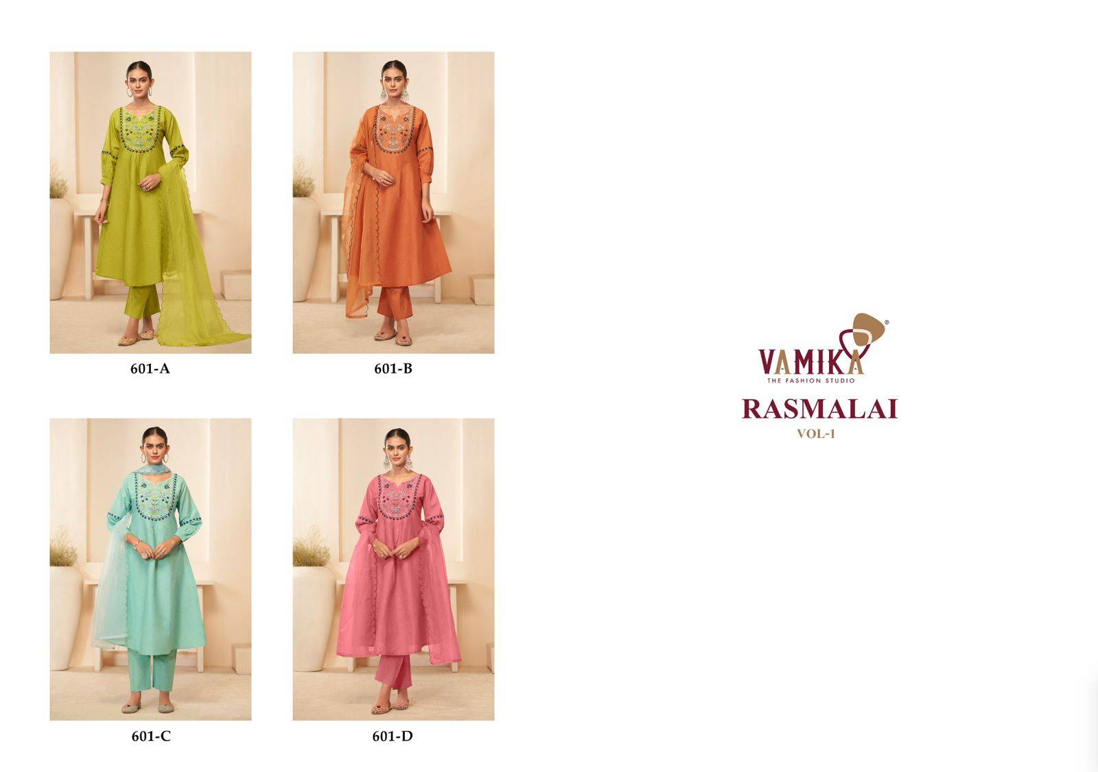 Rasmalai Vol-1 By Vamika 601-A To 601-D Series Beautiful Festive Suits Colorful Stylish Fancy Casual Wear & Ethnic Wear Cambric Cotton Dresses At Wholesale Price
