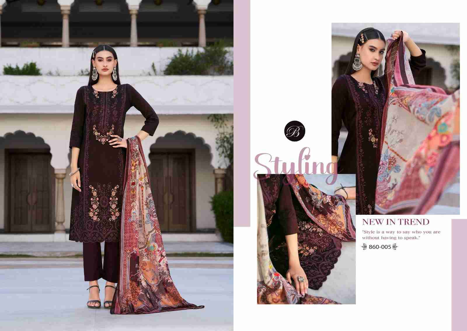 Zarqash Vol-6 By Belliza 860-001 To 860-006 Series Beautiful Festive Suits Stylish Fancy Colorful Casual Wear & Ethnic Wear Pure Jam Cotton Dresses At Wholesale Price