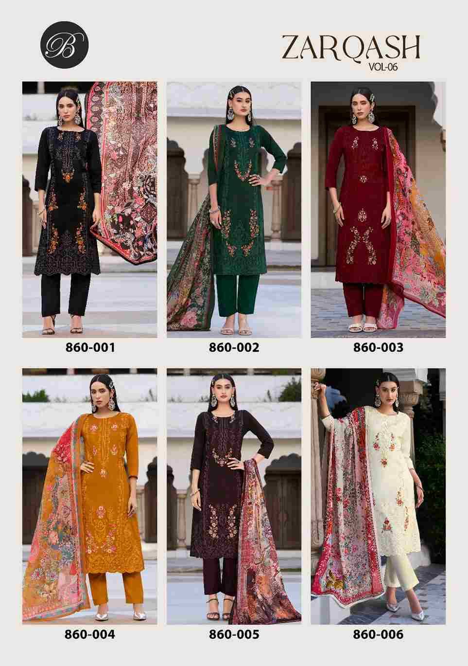 Zarqash Vol-6 By Belliza 860-001 To 860-006 Series Beautiful Festive Suits Stylish Fancy Colorful Casual Wear & Ethnic Wear Pure Jam Cotton Dresses At Wholesale Price