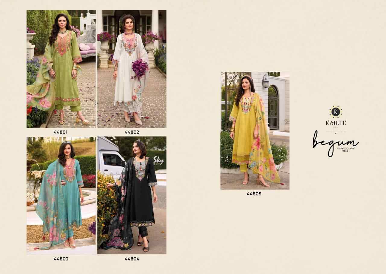 Begum Vol-7 By Kailee 44901 To 44905 Series Festive Suits Beautiful Fancy Colorful Stylish Party Wear & Occasional Wear Pure Cotton With Work Dresses At Wholesale Price