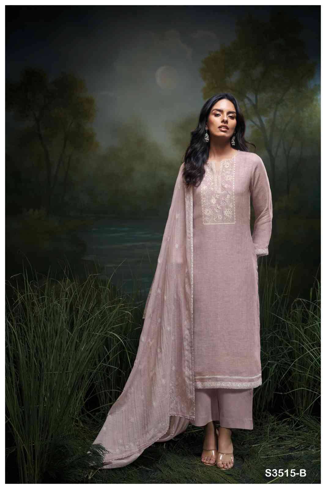 Hajira-3515 By Ganga Fashion 3515-A To 3515-B Series Beautiful Festive Suits Colorful Stylish Fancy Casual Wear & Ethnic Wear Pure Linen Dresses At Wholesale Price