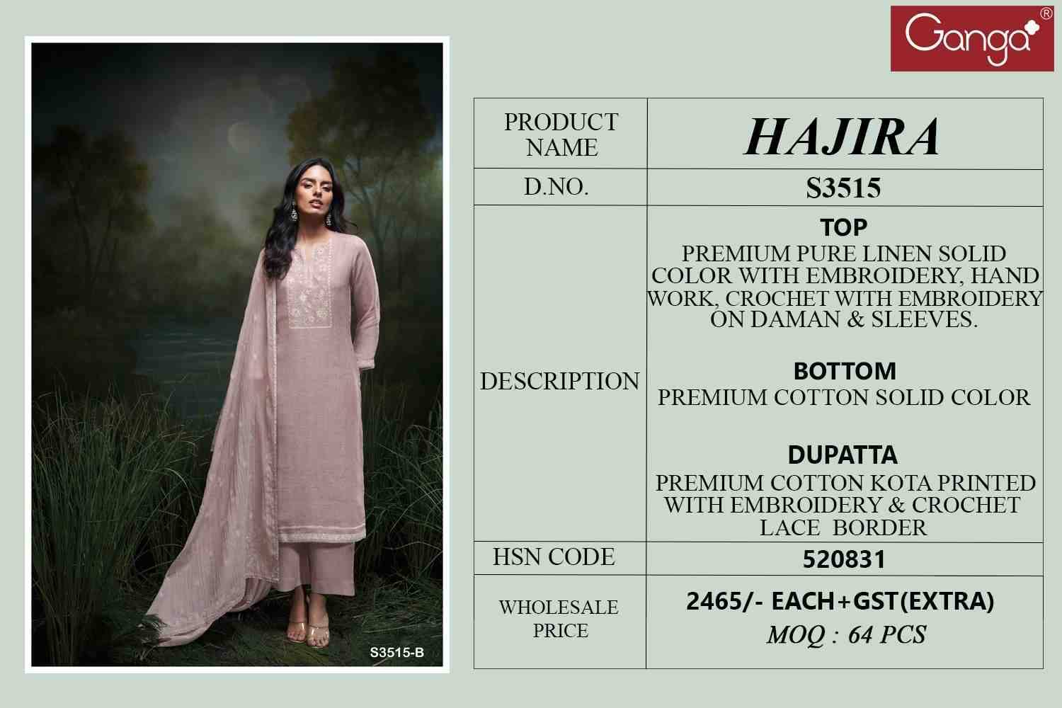 Hajira-3515 By Ganga Fashion 3515-A To 3515-B Series Beautiful Festive Suits Colorful Stylish Fancy Casual Wear & Ethnic Wear Pure Linen Dresses At Wholesale Price