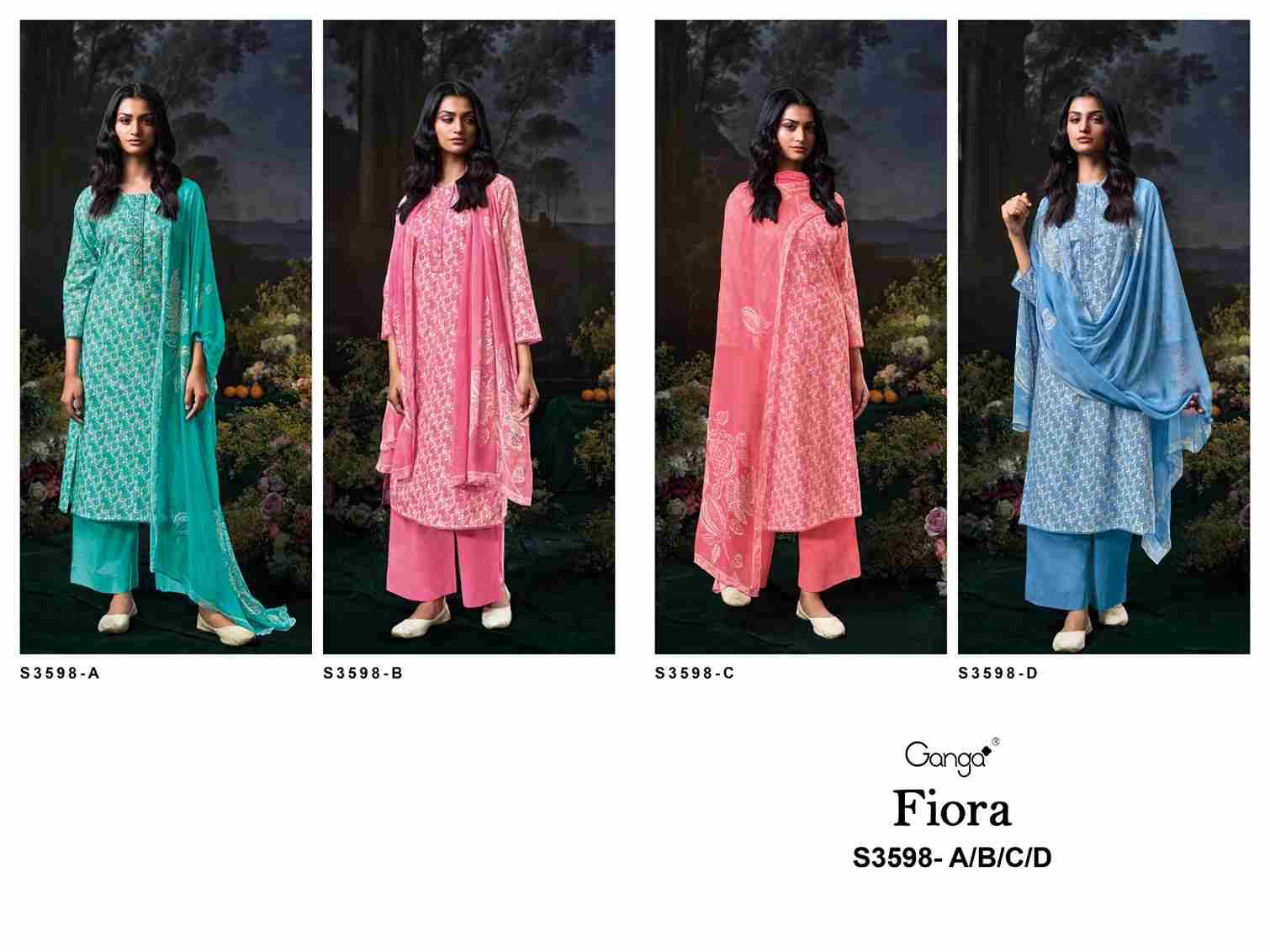 Flora-3598 By Ganga Fashion 3598-A To 3598-D Series Beautiful Festive Suits Colorful Stylish Fancy Casual Wear & Ethnic Wear Pure Cotton Dresses At Wholesale Price