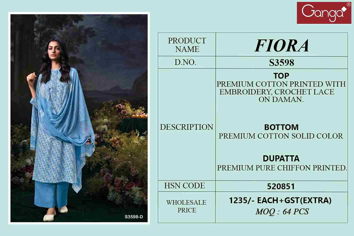 Flora-3598 By Ganga Fashion 3598-A To 3598-D Series Beautiful Festive Suits Colorful Stylish Fancy Casual Wear & Ethnic Wear Pure Cotton Dresses At Wholesale Price