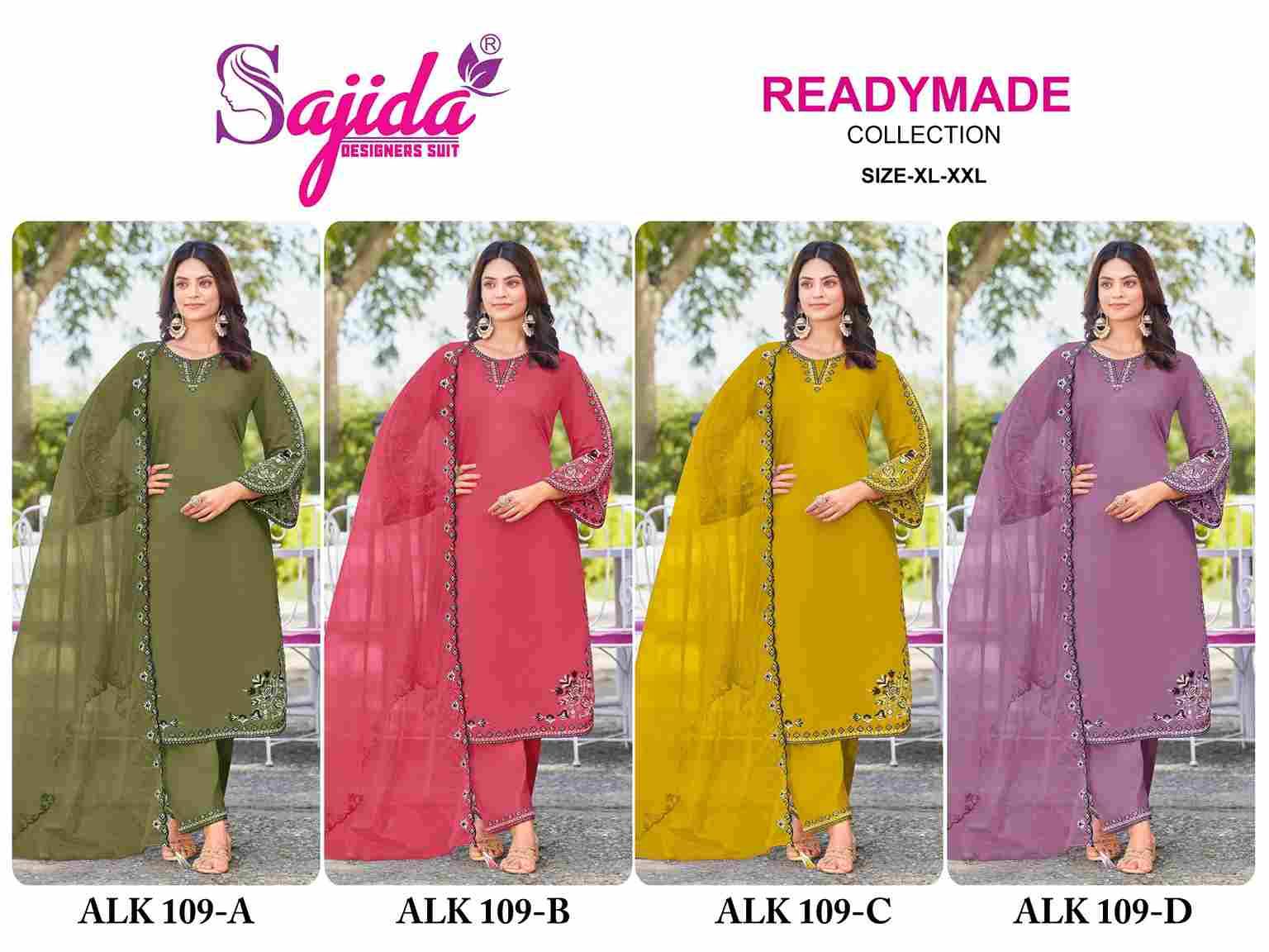 ALK-109 Colours By Sajida Designer Suits 109-A To 109-D Series Beautiful Pakistani Suits Colorful Stylish Fancy Casual Wear & Ethnic Wear Roman Silk Embroidered Dresses At Wholesale Price