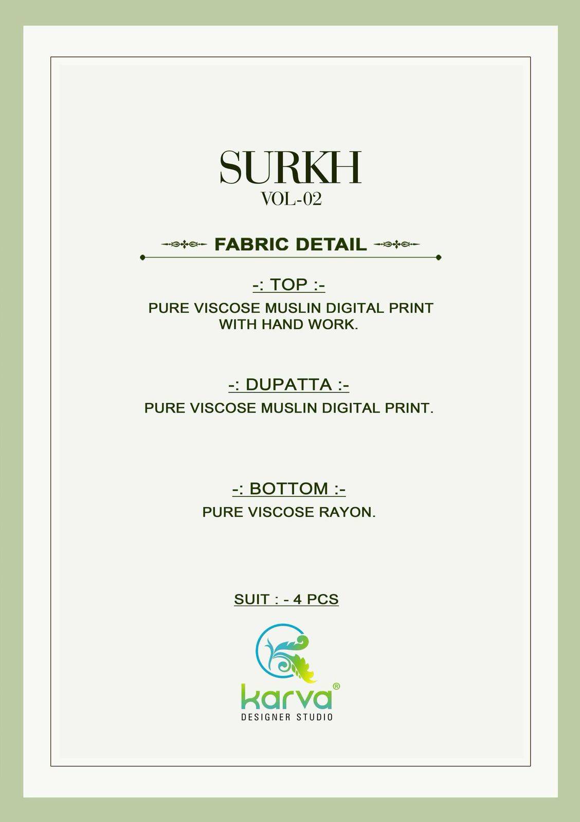 Surkh Vol-2 By Karva Designer Studio 01 To 06 Series Beautiful Festive Suits Stylish Fancy Colorful Casual Wear & Ethnic Wear Pure Viscose Muslin Digital Print Dresses At Wholesale Price