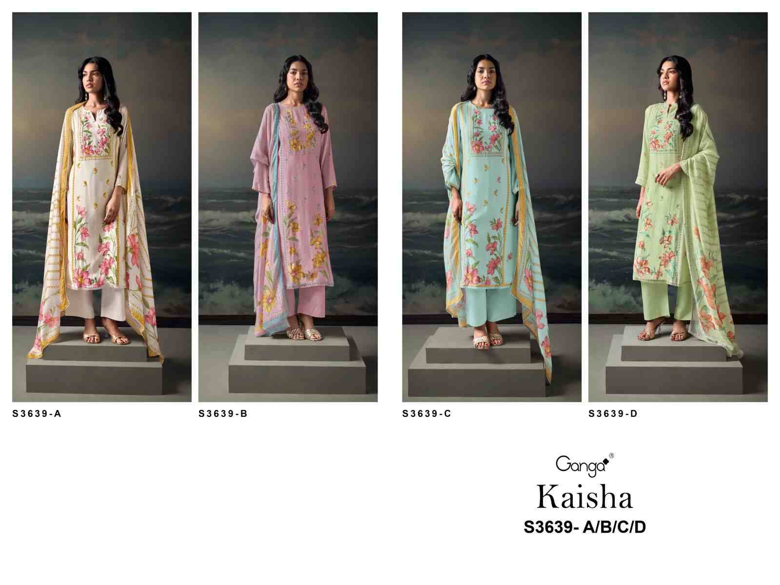 Kaisha-3639 By Ganga Fashion 3639-A To 3639-D Series Beautiful Festive Suits Colorful Stylish Fancy Casual Wear & Ethnic Wear Pure Bemberg Silk Dresses At Wholesale Price