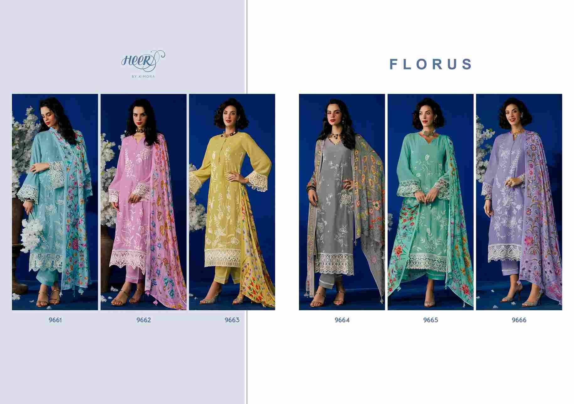 Florus By Kimora Fashion 9661 To 9666 Series Designer Festive Suits Collection Beautiful Stylish Fancy Colorful Party Wear & Occasional Wear Pure Muslin Dresses At Wholesale Price
