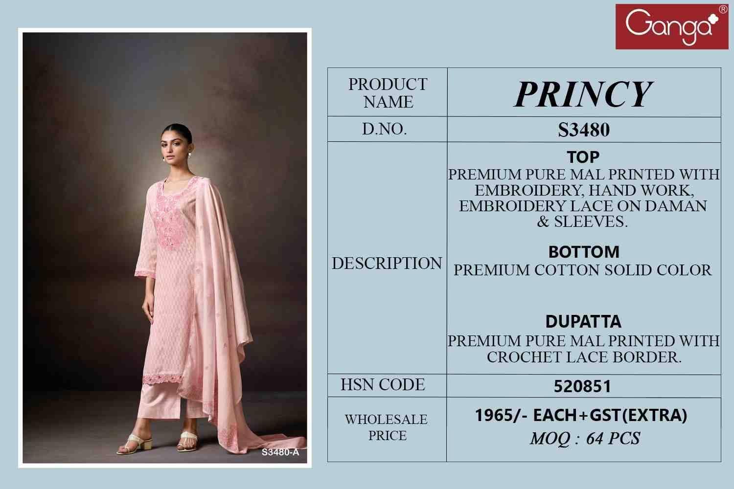 Princy-3480 By Ganga Fashion 3480-A To 3480-C Series Beautiful Festive Suits Colorful Stylish Fancy Casual Wear & Ethnic Wear Pure Mal Dresses At Wholesale Price