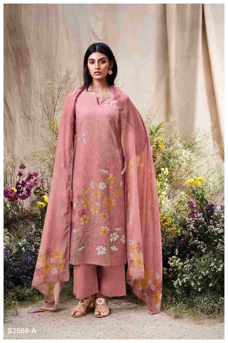 Ela-3566 By Ganga Fashion 3566-A To 3566-D Series Beautiful Festive Suits Colorful Stylish Fancy Casual Wear & Ethnic Wear Pure Cotton Linen Dresses At Wholesale Price