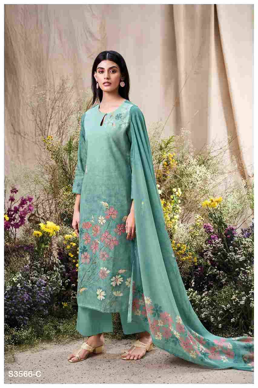 Ela-3566 By Ganga Fashion 3566-A To 3566-D Series Beautiful Festive Suits Colorful Stylish Fancy Casual Wear & Ethnic Wear Pure Cotton Linen Dresses At Wholesale Price