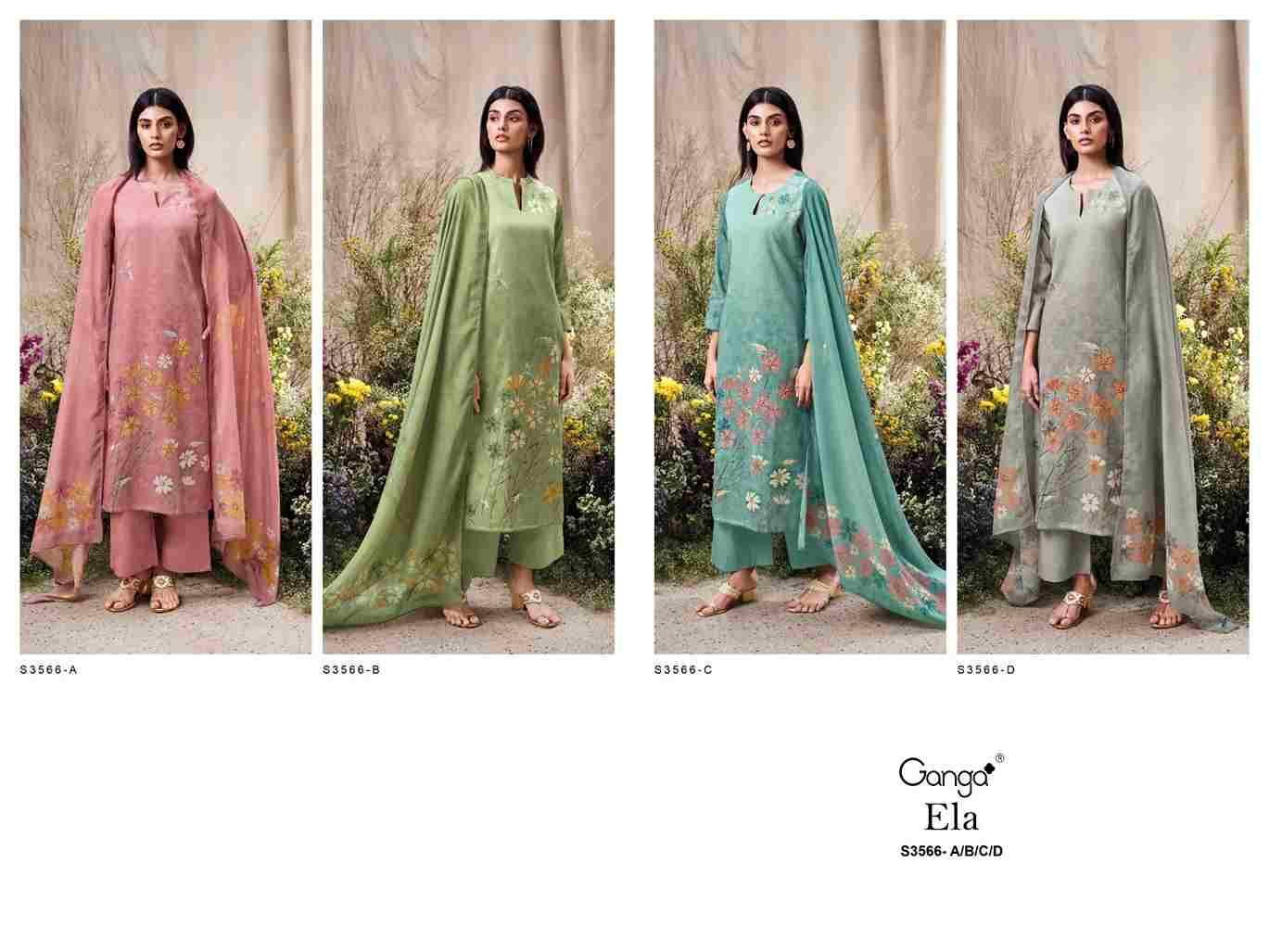 Ela-3566 By Ganga Fashion 3566-A To 3566-D Series Beautiful Festive Suits Colorful Stylish Fancy Casual Wear & Ethnic Wear Pure Cotton Linen Dresses At Wholesale Price