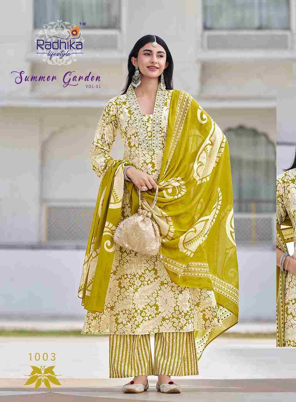 Summer Garden Vol-1 By Radhika Lifestyle 1001 To 1008 Series Beautiful Festive Suits Colorful Stylish Fancy Casual Wear & Ethnic Wear Pure Cotton Dresses At Wholesale Price