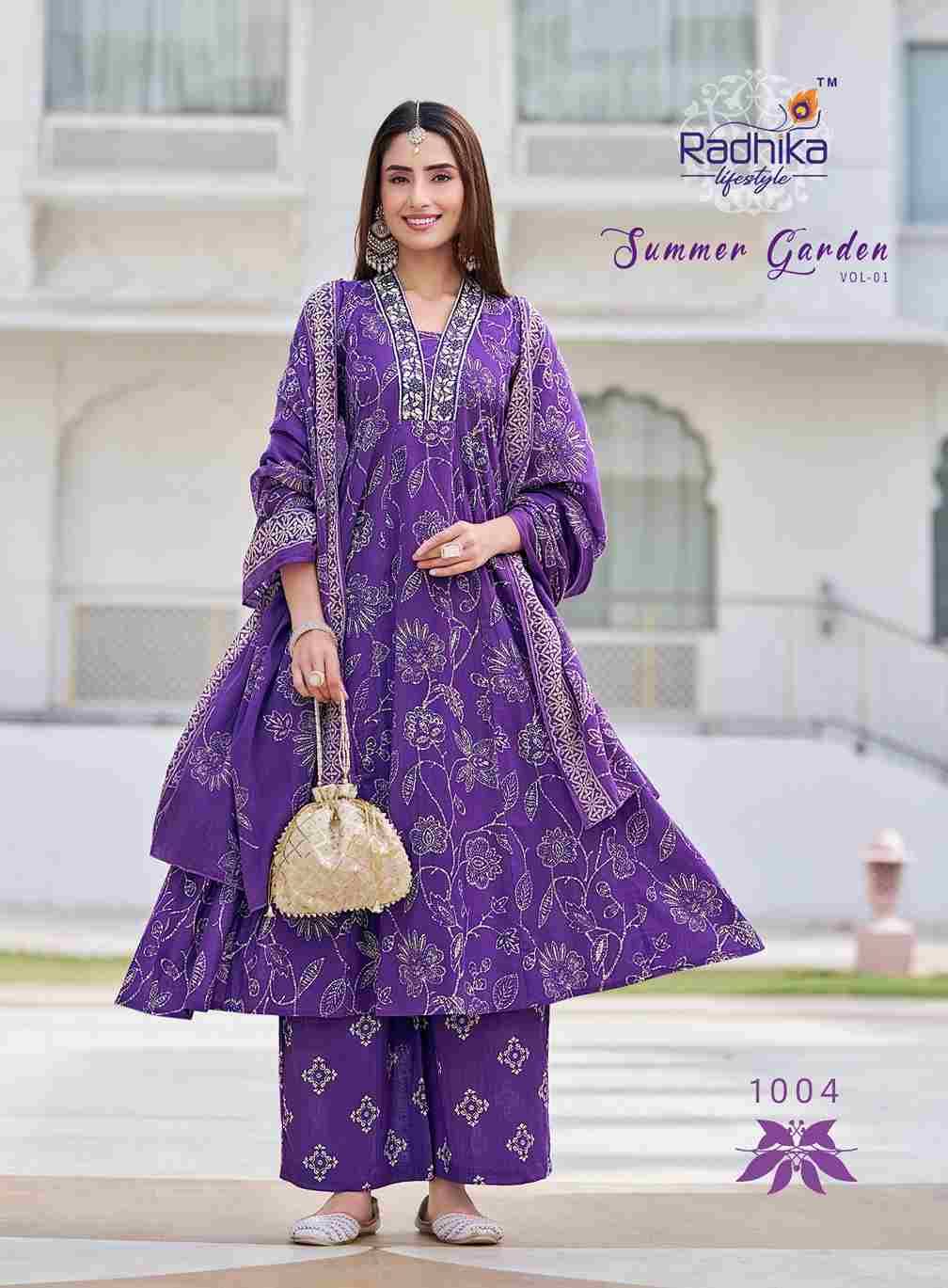 Summer Garden Vol-1 By Radhika Lifestyle 1001 To 1008 Series Beautiful Festive Suits Colorful Stylish Fancy Casual Wear & Ethnic Wear Pure Cotton Dresses At Wholesale Price