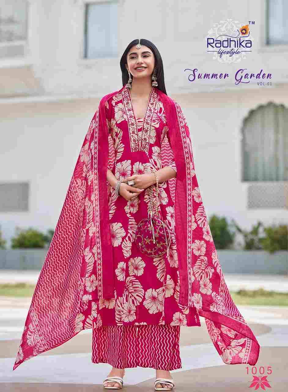 Summer Garden Vol-1 By Radhika Lifestyle 1001 To 1008 Series Beautiful Festive Suits Colorful Stylish Fancy Casual Wear & Ethnic Wear Pure Cotton Dresses At Wholesale Price
