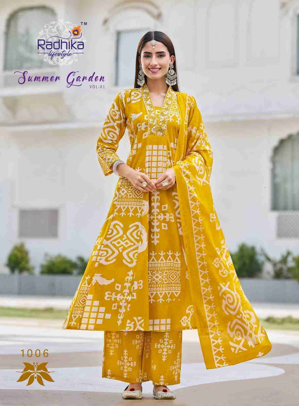 Summer Garden Vol-1 By Radhika Lifestyle 1001 To 1008 Series Beautiful Festive Suits Colorful Stylish Fancy Casual Wear & Ethnic Wear Pure Cotton Dresses At Wholesale Price