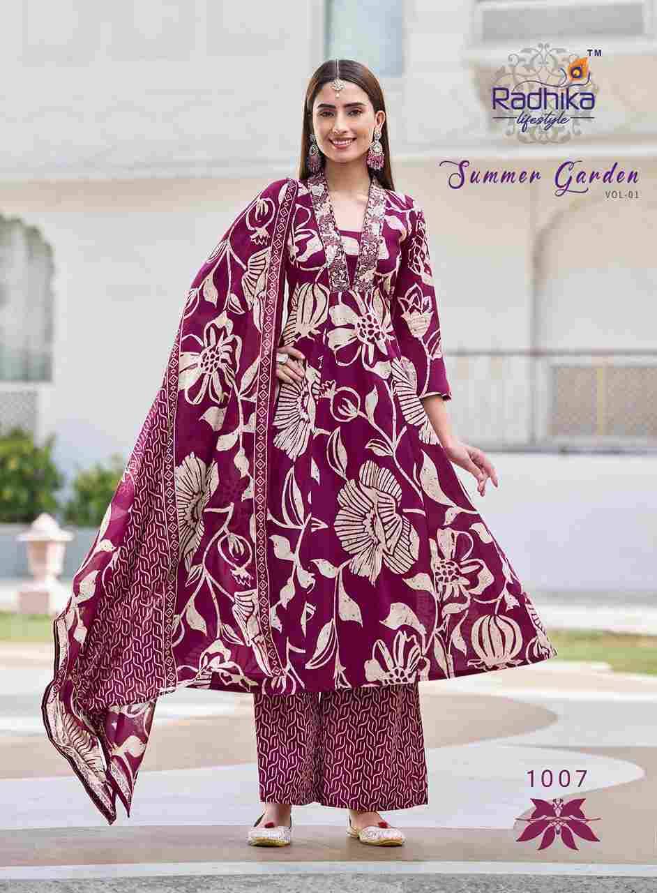 Summer Garden Vol-1 By Radhika Lifestyle 1001 To 1008 Series Beautiful Festive Suits Colorful Stylish Fancy Casual Wear & Ethnic Wear Pure Cotton Dresses At Wholesale Price