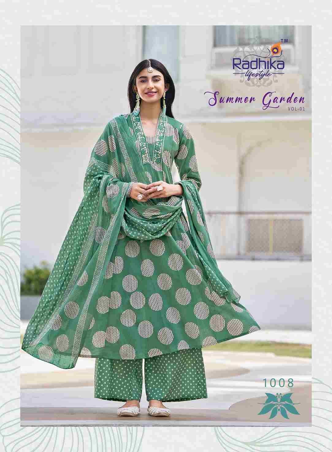 Summer Garden Vol-1 By Radhika Lifestyle 1001 To 1008 Series Beautiful Festive Suits Colorful Stylish Fancy Casual Wear & Ethnic Wear Pure Cotton Dresses At Wholesale Price