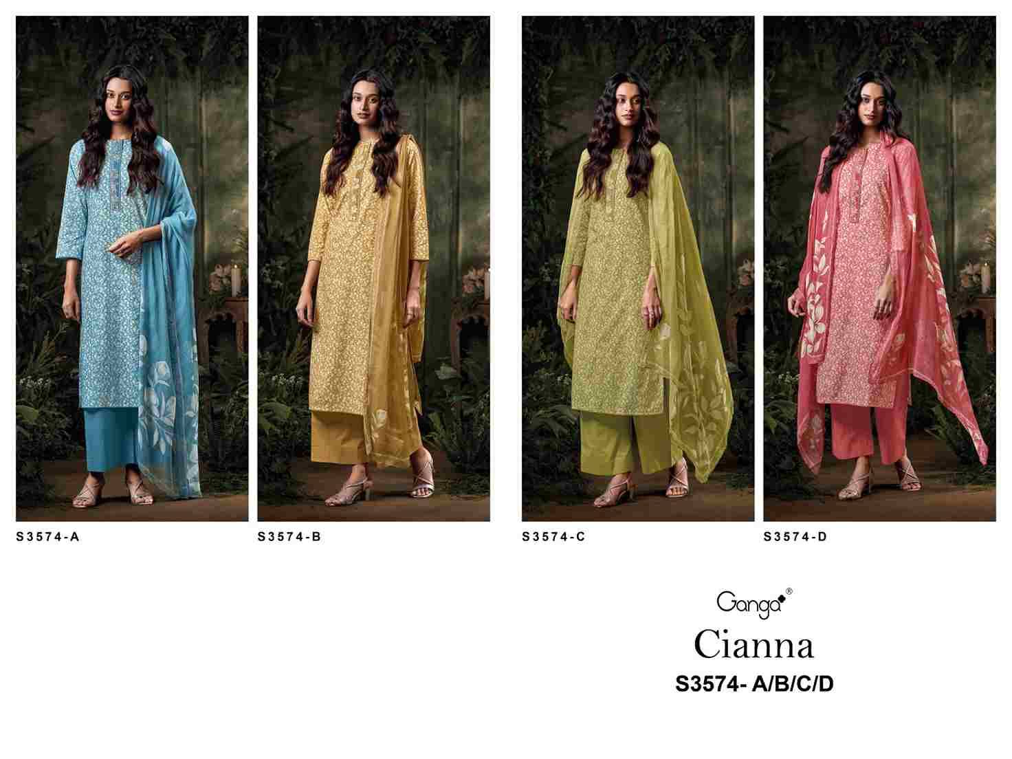 Cianna-3574 By Ganga Fashion 3574-A To 3574-D Series Beautiful Festive Suits Colorful Stylish Fancy Casual Wear & Ethnic Wear Pure Cotton Dresses At Wholesale Price