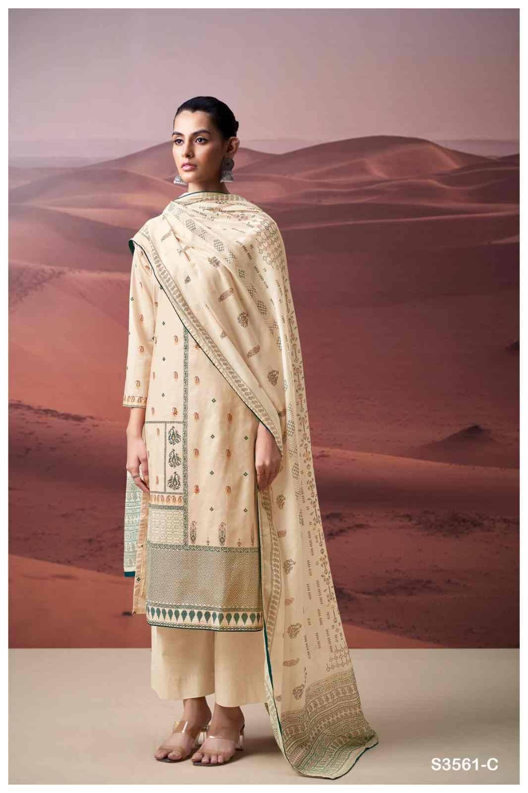Daleyza-3561 By Ganga Fashion 3561-A To 3561-C Series Beautiful Festive Suits Colorful Stylish Fancy Casual Wear & Ethnic Wear Pure Cotton Dresses At Wholesale Price