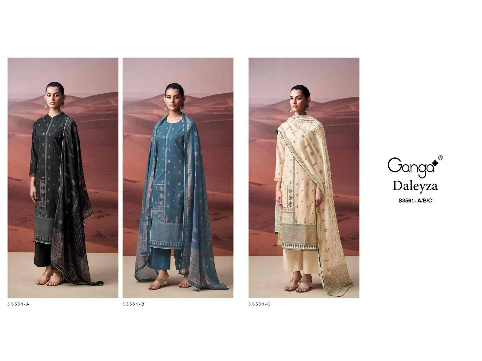Daleyza-3561 By Ganga Fashion 3561-A To 3561-C Series Beautiful Festive Suits Colorful Stylish Fancy Casual Wear & Ethnic Wear Pure Cotton Dresses At Wholesale Price