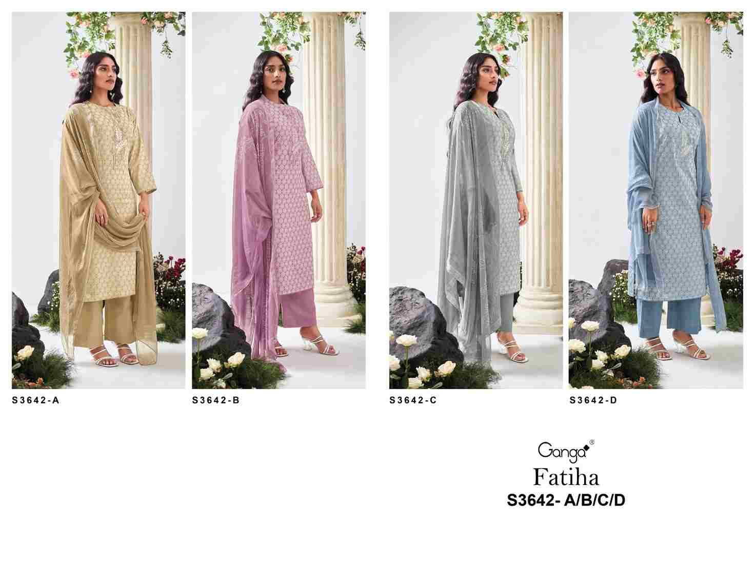 Fatiha-3642 By Ganga Fashion 3642-A To 3642-D Series Beautiful Festive Suits Colorful Stylish Fancy Casual Wear & Ethnic Wear Pure Cotton Dresses At Wholesale Price