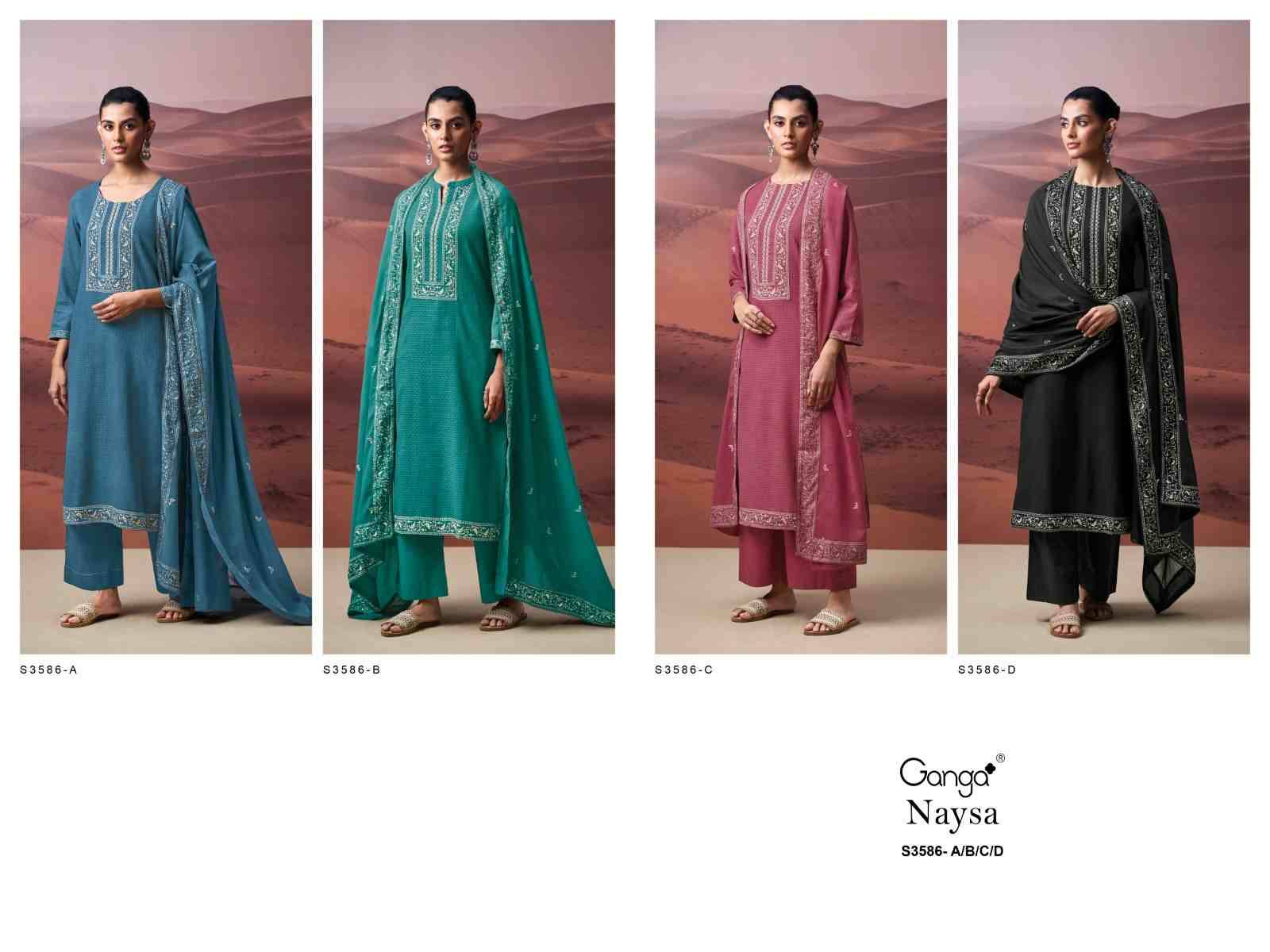 Naysa-3586 By Ganga Fashion 3586-A To 3586-D Series Beautiful Festive Suits Colorful Stylish Fancy Casual Wear & Ethnic Wear Pure Cotton Dresses At Wholesale Price