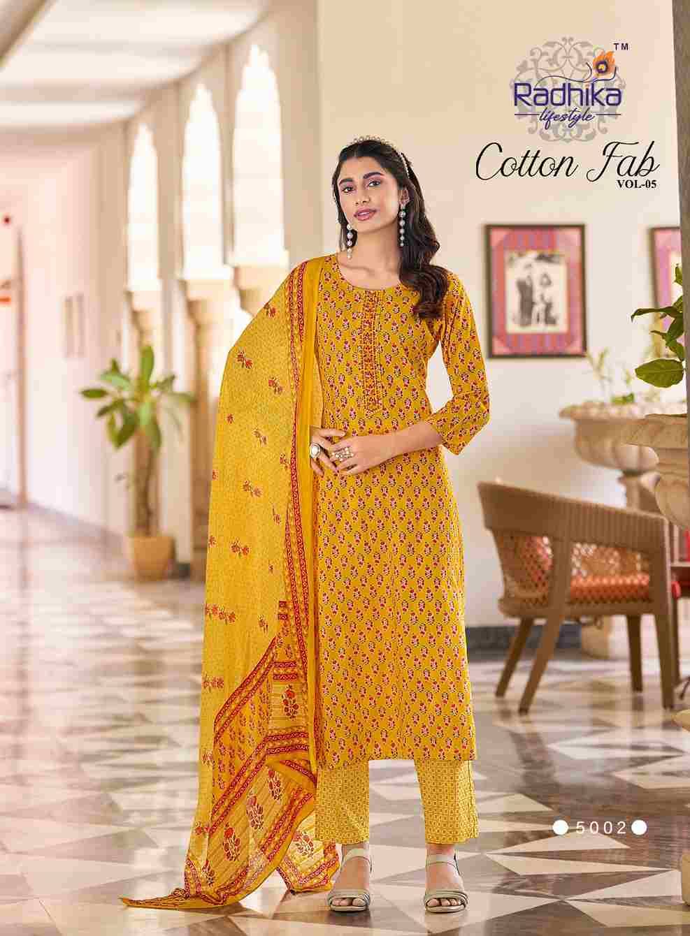 Cotton Fab Vol-5 By Radhika Lifestyle 5001 To 5008 Series Beautiful Stylish Festive Suits Fancy Colorful Casual Wear & Ethnic Wear & Ready To Wear Cotton Print Dresses At Wholesale Price