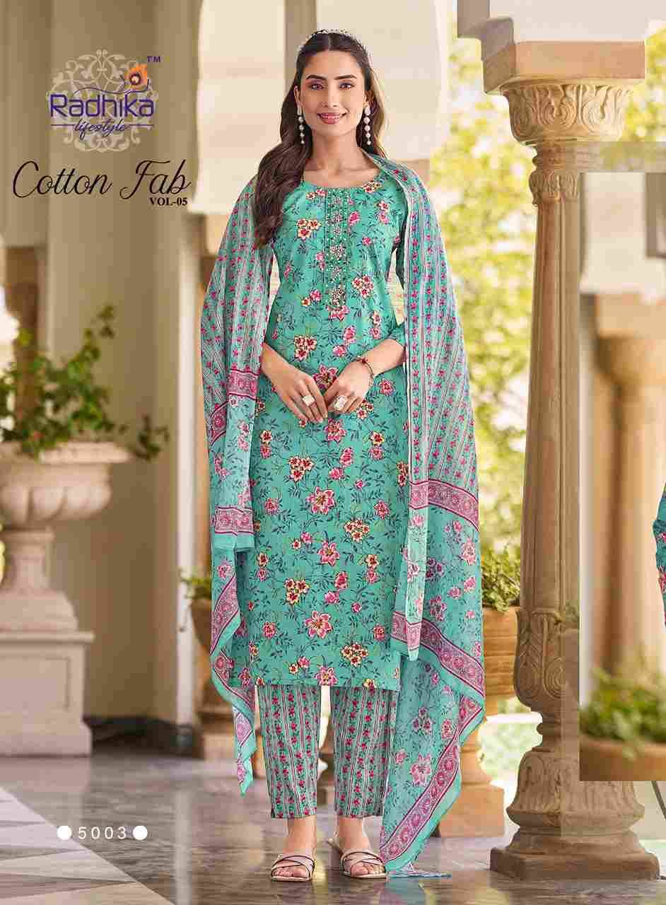 Cotton Fab Vol-5 By Radhika Lifestyle 5001 To 5008 Series Beautiful Stylish Festive Suits Fancy Colorful Casual Wear & Ethnic Wear & Ready To Wear Cotton Print Dresses At Wholesale Price