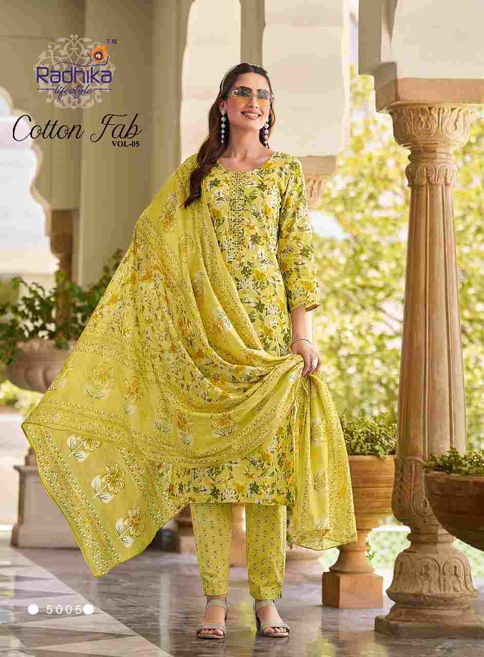 Cotton Fab Vol-5 By Radhika Lifestyle 5001 To 5008 Series Beautiful Stylish Festive Suits Fancy Colorful Casual Wear & Ethnic Wear & Ready To Wear Cotton Print Dresses At Wholesale Price