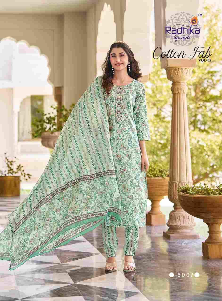 Cotton Fab Vol-5 By Radhika Lifestyle 5001 To 5008 Series Beautiful Stylish Festive Suits Fancy Colorful Casual Wear & Ethnic Wear & Ready To Wear Cotton Print Dresses At Wholesale Price