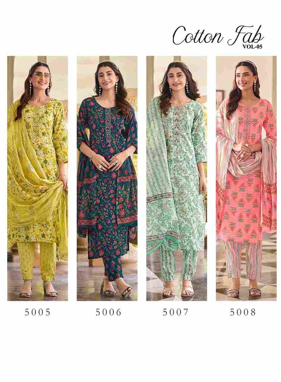 Cotton Fab Vol-5 By Radhika Lifestyle 5001 To 5008 Series Beautiful Stylish Festive Suits Fancy Colorful Casual Wear & Ethnic Wear & Ready To Wear Cotton Print Dresses At Wholesale Price