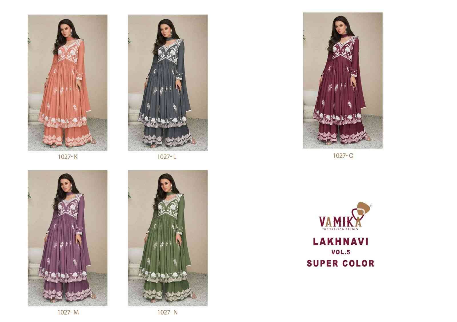 Lakhnavi Vol-5 Super Color By Vamika 1027-K To 1027-O Series Beautiful Stylish Sharara Suits Fancy Colorful Casual Wear & Ethnic Wear & Ready To Wear Pure Rayon Printed Dresses At Wholesale Price