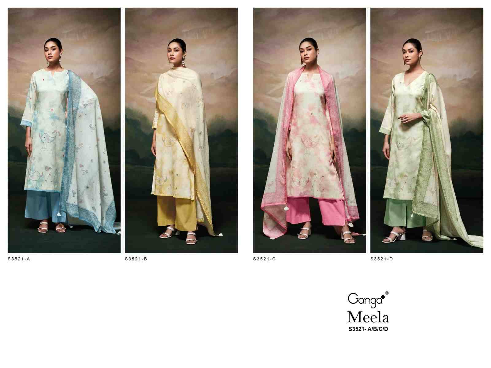 Meela-3521 By Ganga Fashion 3521-A To 3521-D Series Beautiful Festive Suits Colorful Stylish Fancy Casual Wear & Ethnic Wear Pure Mal Dresses At Wholesale Price