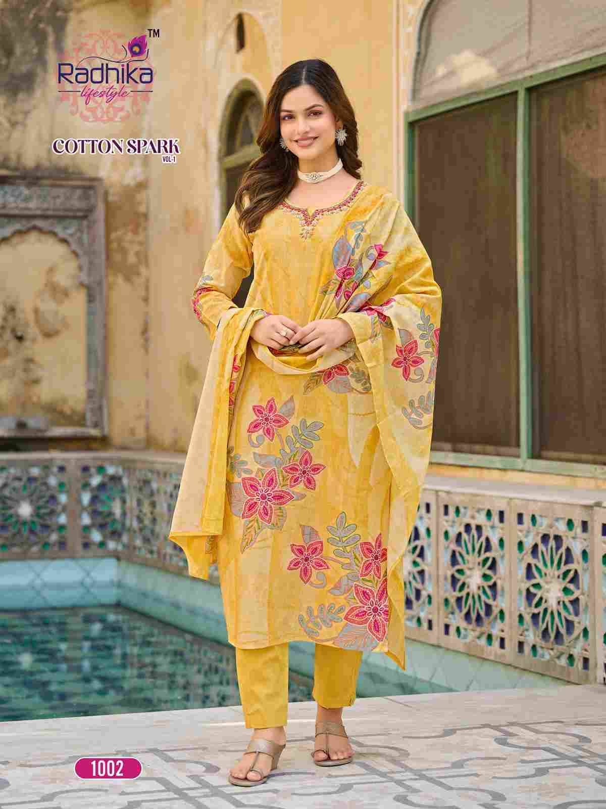 Cotton Spark Vol-1 By Radhika Lifestyle 1001 To 1008 Series Beautiful Stylish Festive Suits Fancy Colorful Casual Wear & Ethnic Wear & Ready To Wear Cotton Print Dresses At Wholesale Price