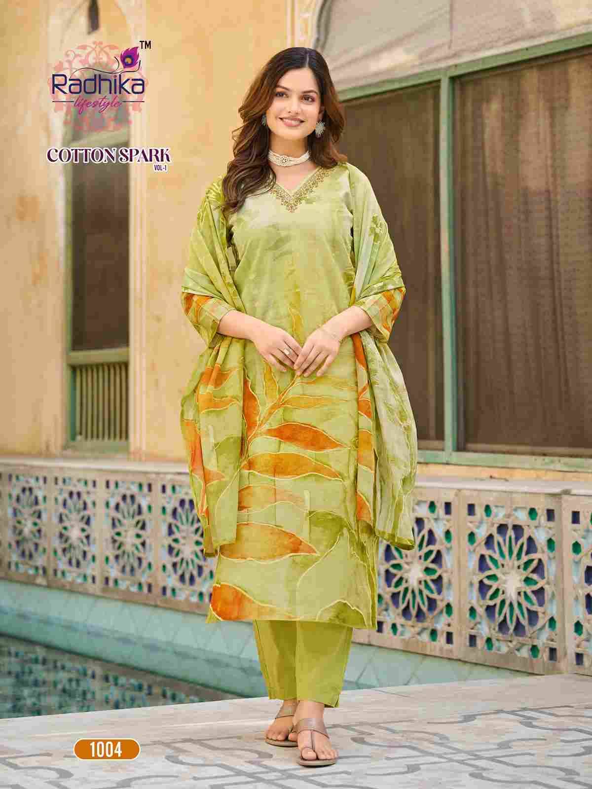 Cotton Spark Vol-1 By Radhika Lifestyle 1001 To 1008 Series Beautiful Stylish Festive Suits Fancy Colorful Casual Wear & Ethnic Wear & Ready To Wear Cotton Print Dresses At Wholesale Price