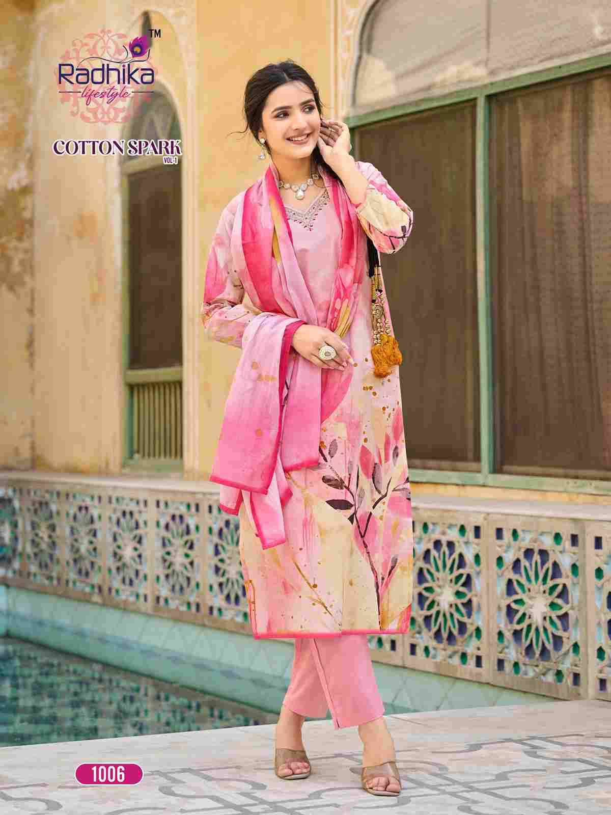 Cotton Spark Vol-1 By Radhika Lifestyle 1001 To 1008 Series Beautiful Stylish Festive Suits Fancy Colorful Casual Wear & Ethnic Wear & Ready To Wear Cotton Print Dresses At Wholesale Price