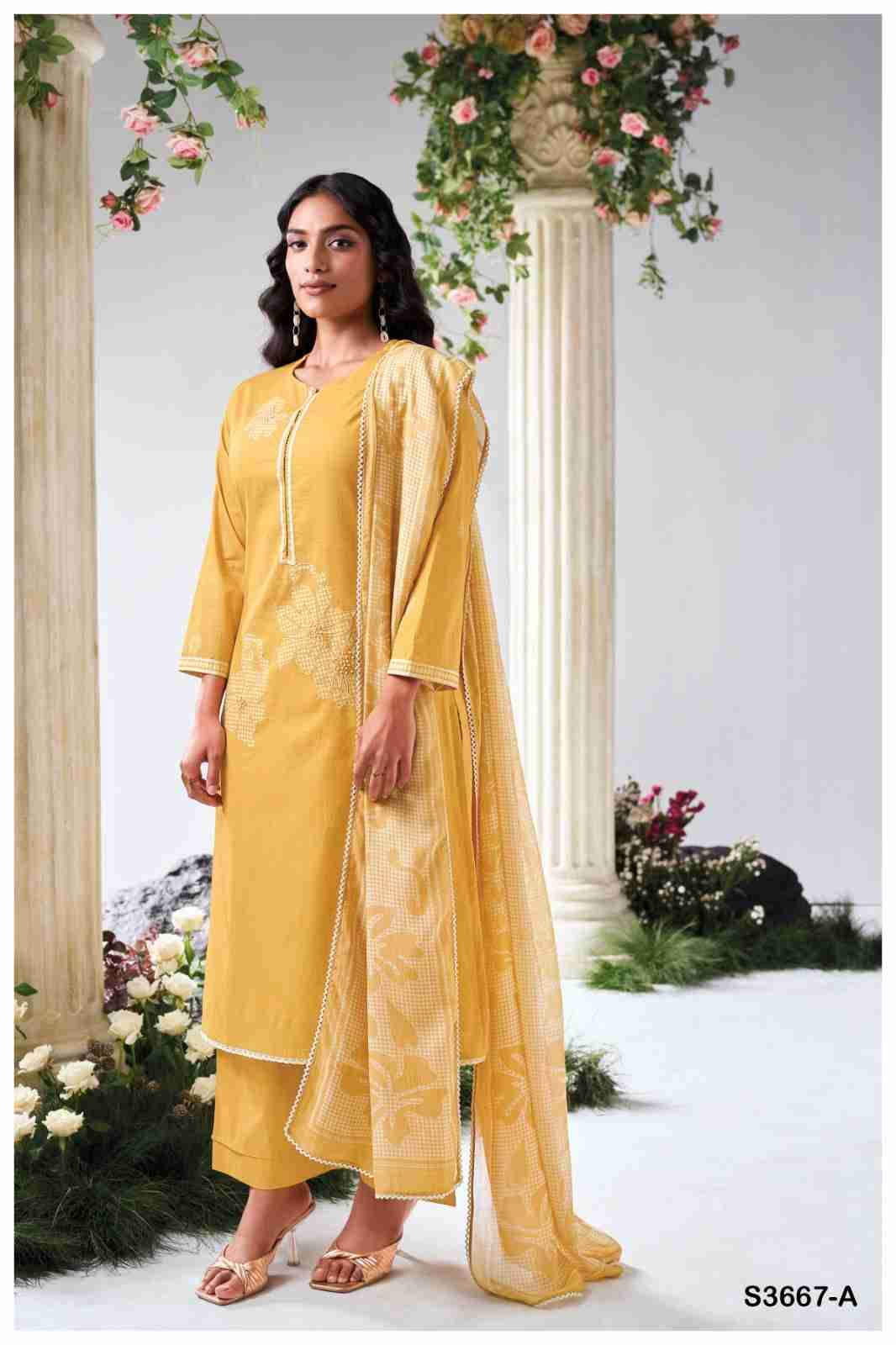 Iyana-3667 By Ganga Fashion 3667-A To 3667-D Series Beautiful Festive Suits Colorful Stylish Fancy Casual Wear & Ethnic Wear Pure Cotton Linen Dresses At Wholesale Price