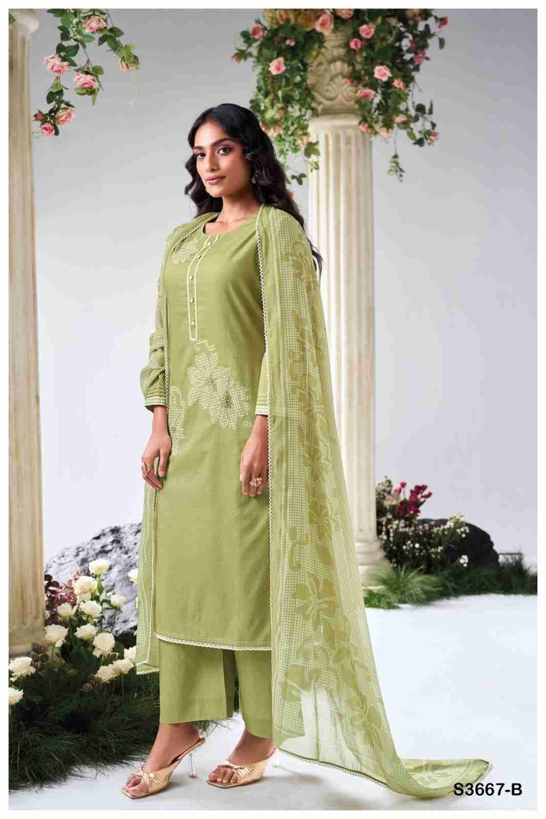 Iyana-3667 By Ganga Fashion 3667-A To 3667-D Series Beautiful Festive Suits Colorful Stylish Fancy Casual Wear & Ethnic Wear Pure Cotton Linen Dresses At Wholesale Price