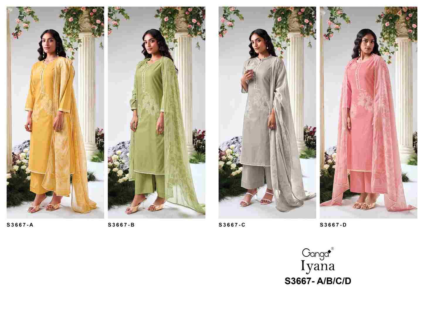 Iyana-3667 By Ganga Fashion 3667-A To 3667-D Series Beautiful Festive Suits Colorful Stylish Fancy Casual Wear & Ethnic Wear Pure Cotton Linen Dresses At Wholesale Price