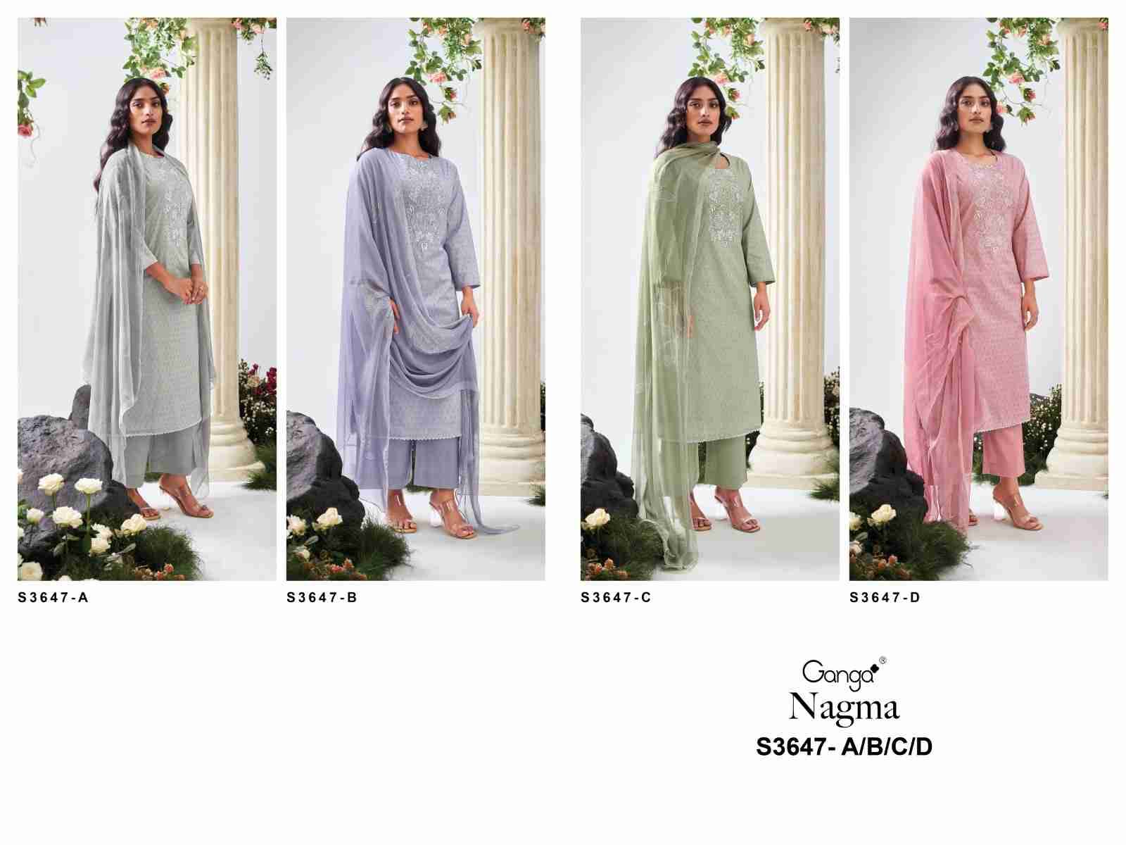Nagma-3647 By Ganga Fashion 3647-A To 3647-D Series Beautiful Festive Suits Colorful Stylish Fancy Casual Wear & Ethnic Wear Pure Cotton Dresses At Wholesale Price