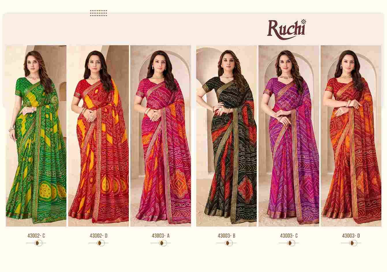 Savera Vol-15 By Ruchi Sarees 43001-A To 43003-D Series Indian Traditional Wear Collection Beautiful Stylish Fancy Colorful Party Wear & Occasional Wear Chiffon Sarees At Wholesale Price