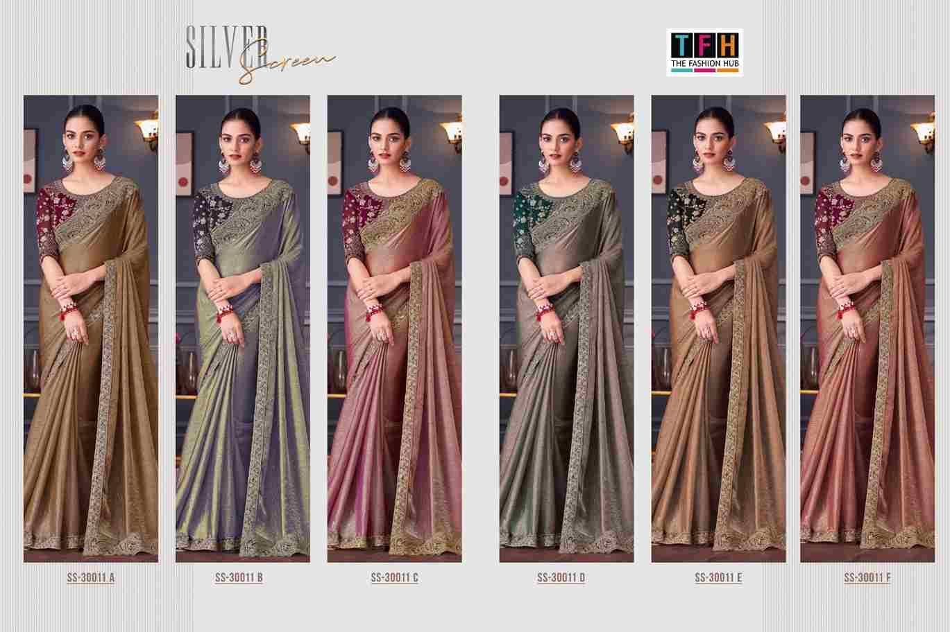 Silver Screen 30011 Colours By TFH 30011 -A To 30011-F Series Indian Traditional Wear Collection Beautiful Stylish Fancy Colorful Party Wear & Occasional Wear Satin Silk Sarees At Wholesale Price