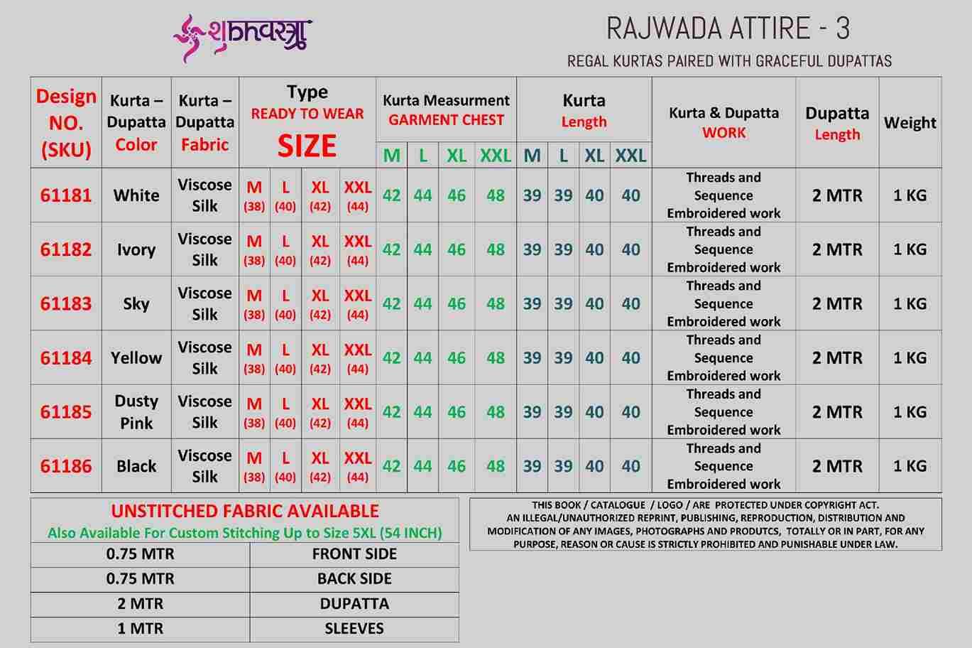 Rajwada Attire Vol-3 By Shubhvastra 61181 To 61186 Series Beautiful Colorful Stylish Fancy Casual Wear & Ethnic Wear & Ready To Wear Viscose Silk Kurtas With Dupatta At Wholesale Price