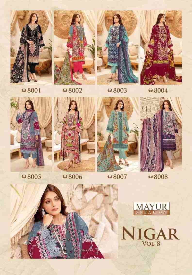 Nigar Vol-8 By Mayur Creation 8001 To 8008 Series Beautiful Festive Suits Stylish Fancy Colorful Casual Wear & Ethnic Wear Heavy Cotton Print Dresses At Wholesale Price