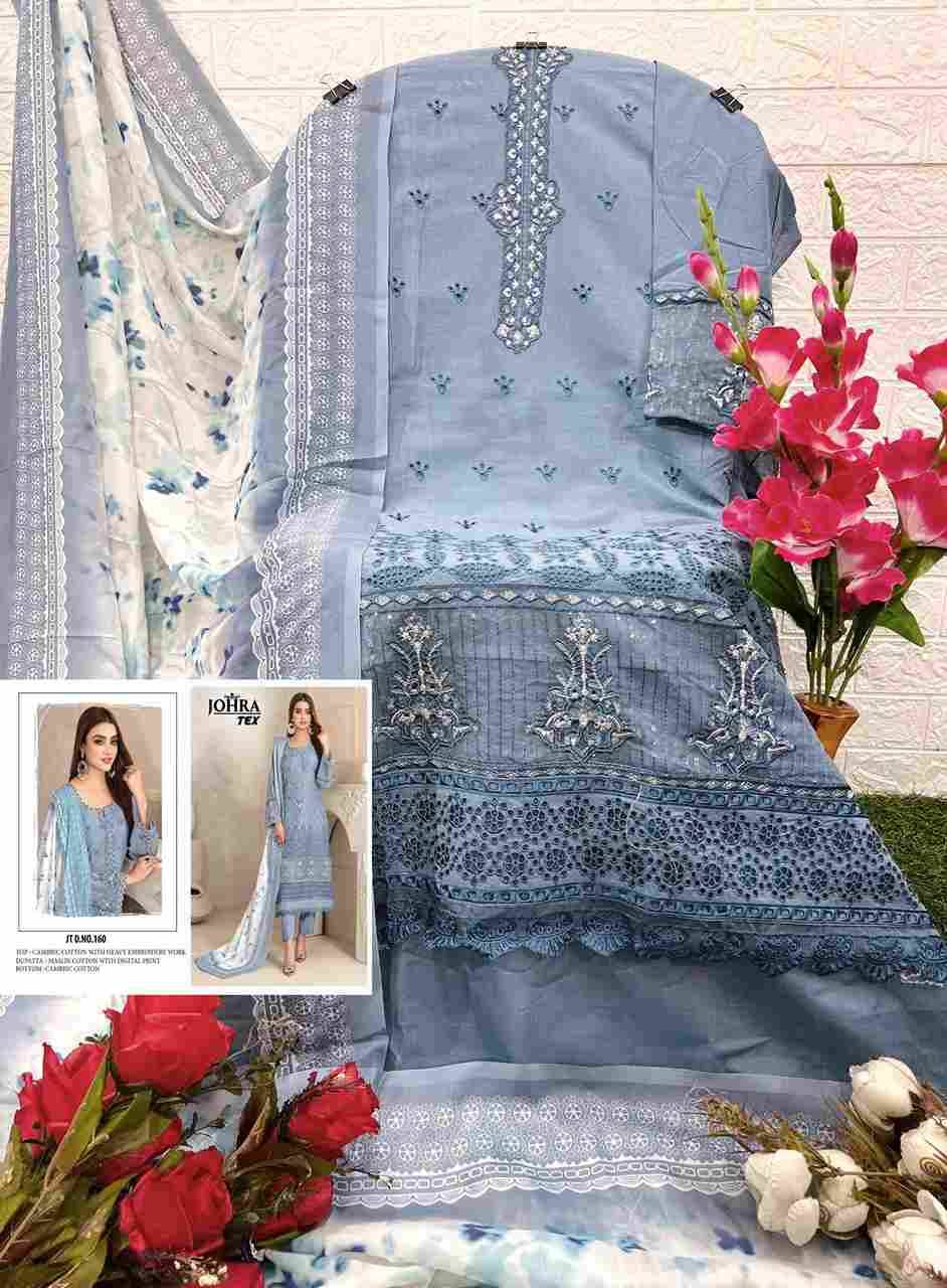 Johra Hit Design 160 By Johra Tex Beautiful Pakistani Suits Colorful Stylish Fancy Casual Wear & Ethnic Wear Cambric Cotton Embroidered Dresses At Wholesale Price