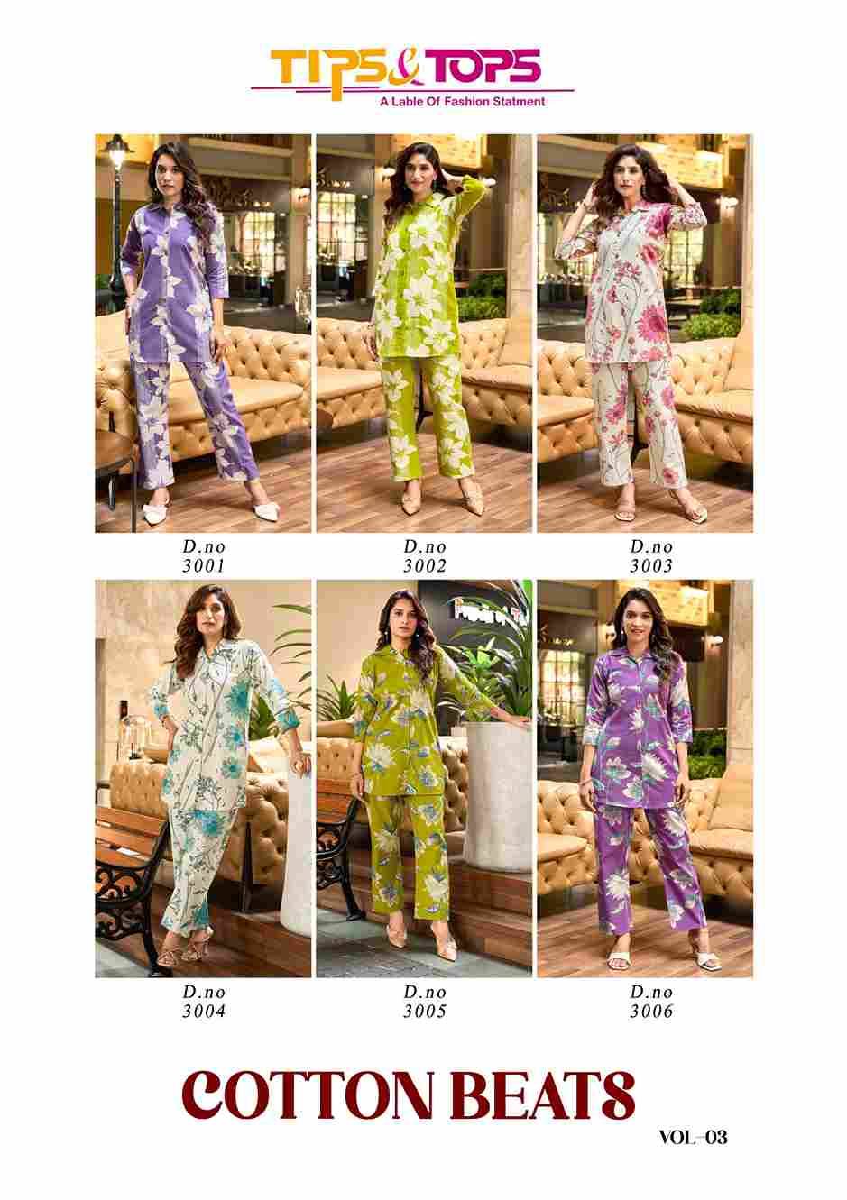Cotton Beats Vol-3 By Tips And Tops 3001 To 3006 Series Designer Stylish Fancy Colorful Beautiful Party Wear & Ethnic Wear Collection Cotton Print Co-Ord At Wholesale Price